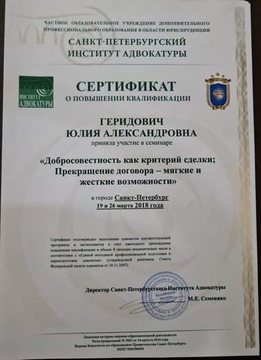 Семинар «Добросовестность как критерий сделки», 2018 год